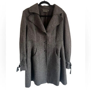Peruvian Connection Herringbone Tweed Wool Alpaca Long Coat, size 12